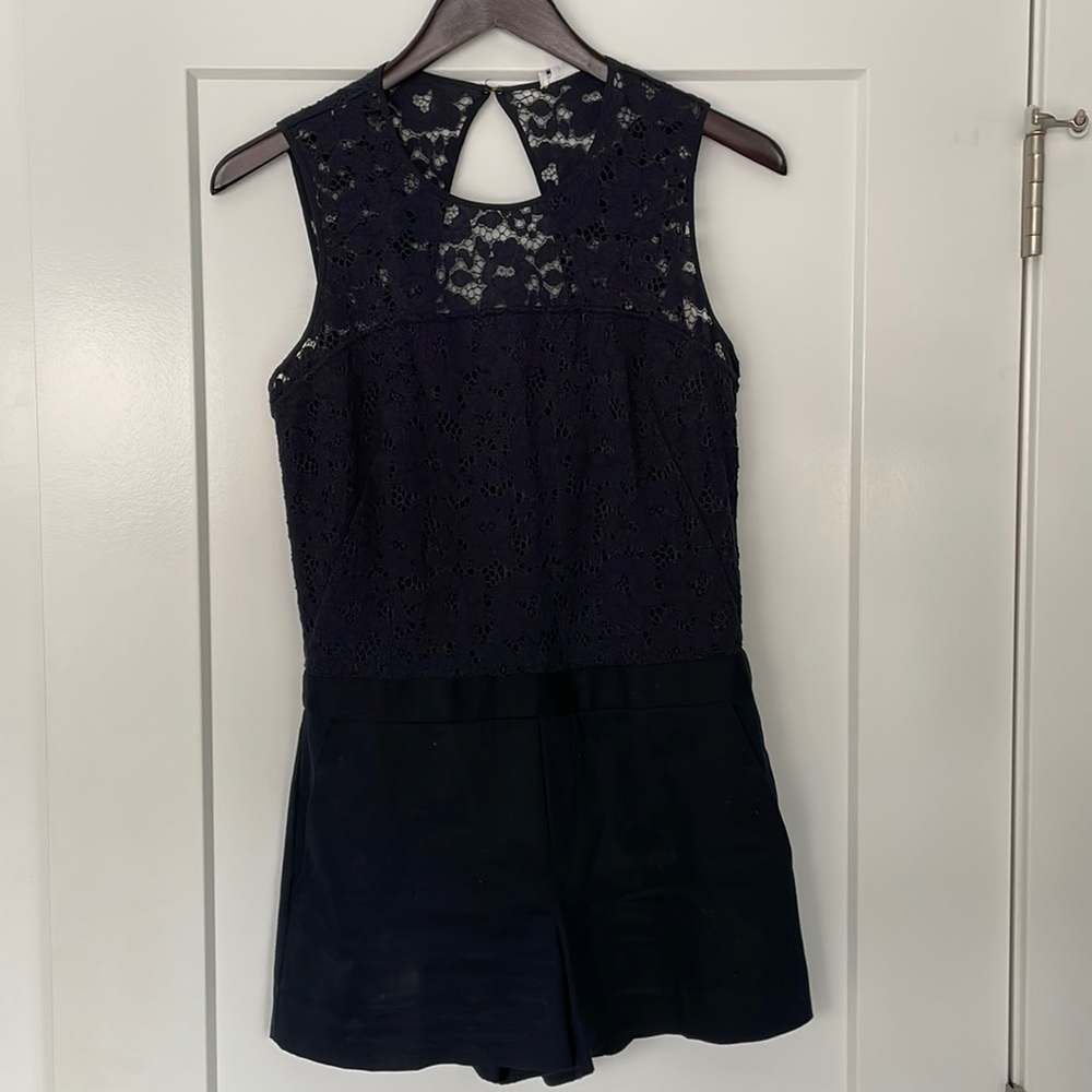 Club Monaco navy romper with lace detail